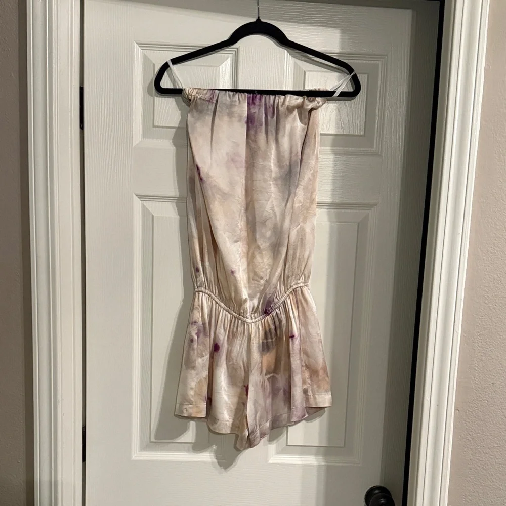 ALEXIE Silk Strapless Tie-Dye Romper-Sz M - Picture 1 of 4